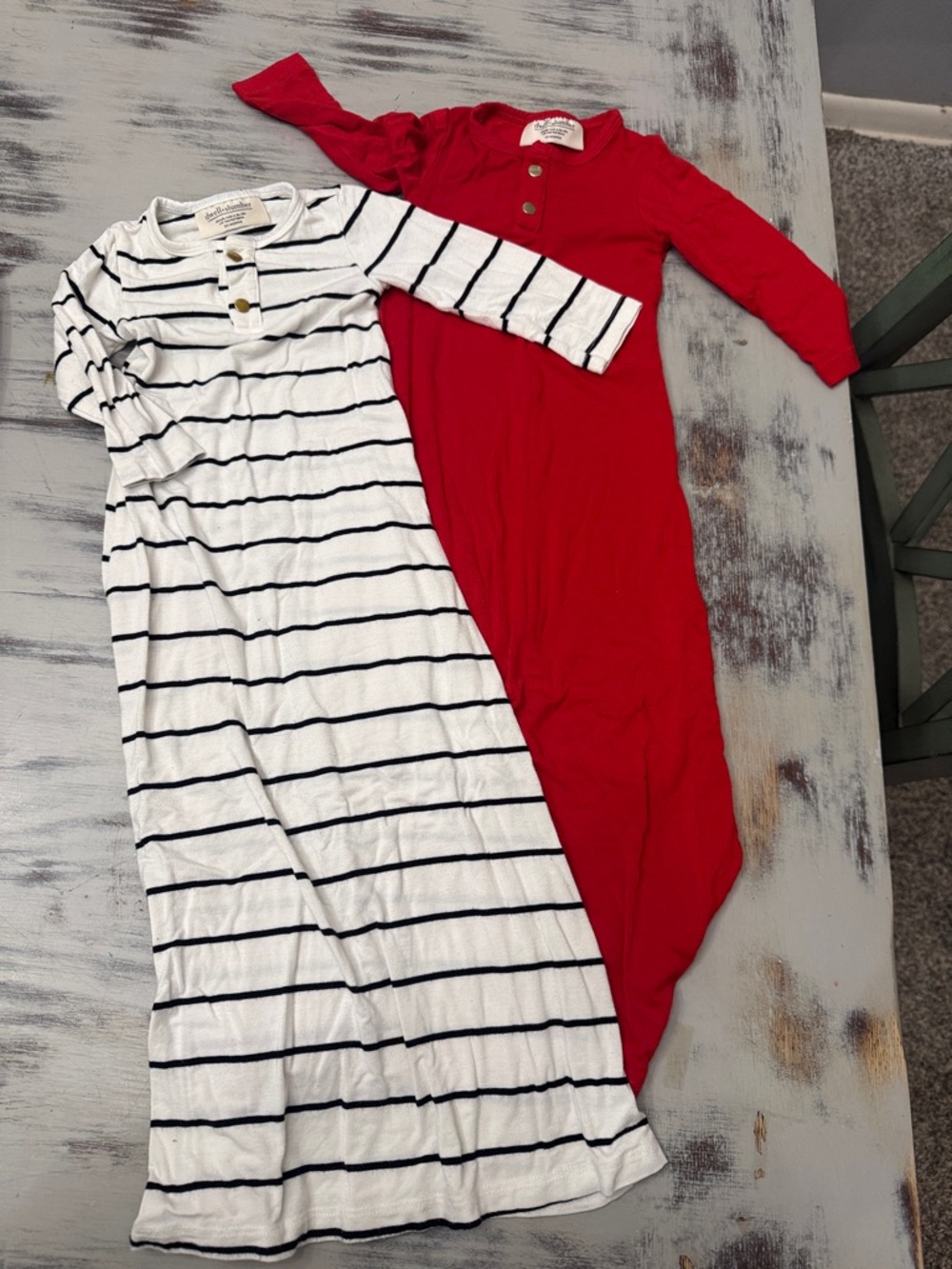 Unbranded Kids Red Long Sleeve Bodysuit and White Navy Stripe Sleep Gown Set